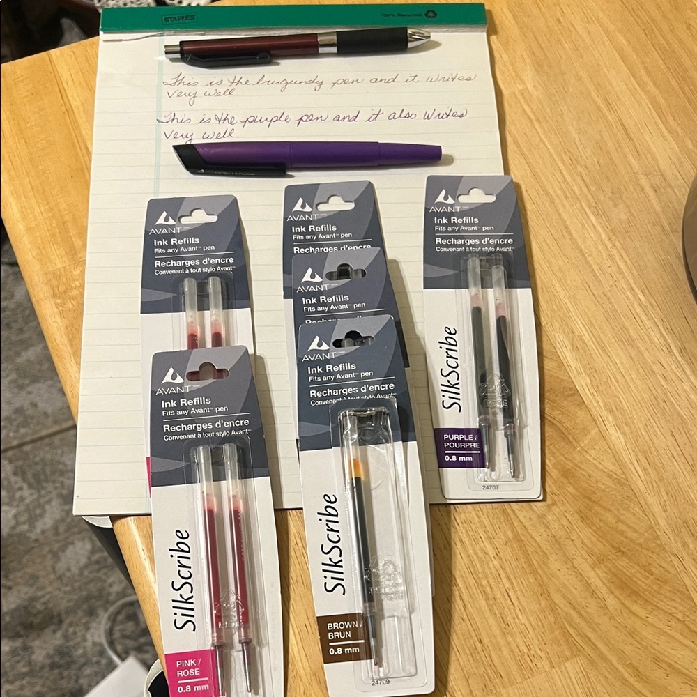 Two Avant pens with SilkScribe Ink Refills - Purple, Pink and Brown